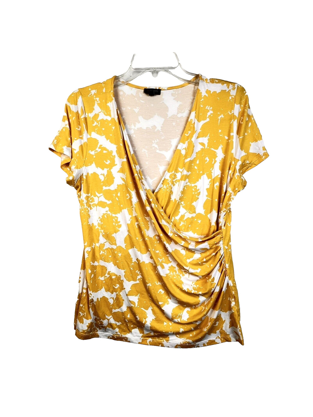 Talbots Petite Faux Wrap Top Women's Medium Petite Yellow Knit V-Neck Work